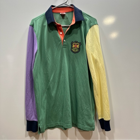 Brooks Brothers Shirt Mens Small Long Sleeve Rugby Polo Colorblock Crest‎ Patch - Picture 1 of 8